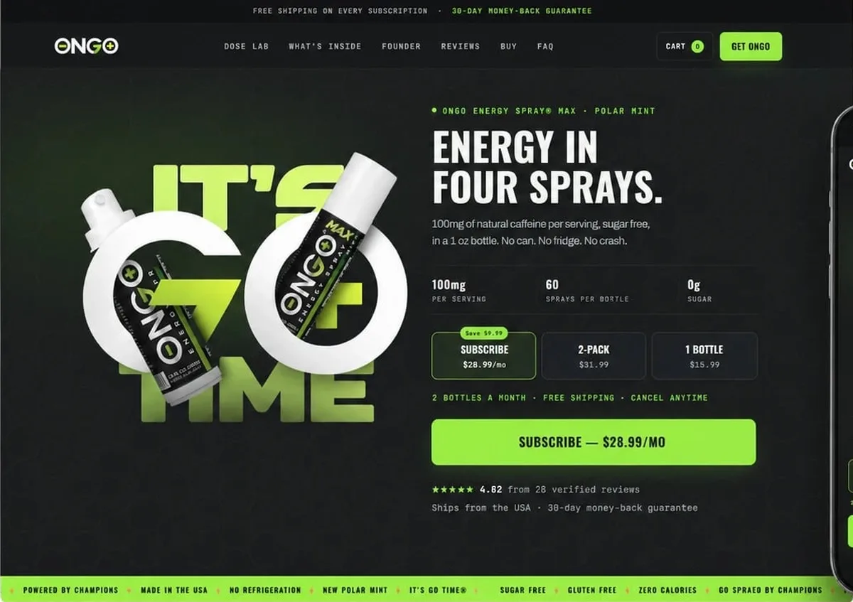OnGo Energy Spray product page