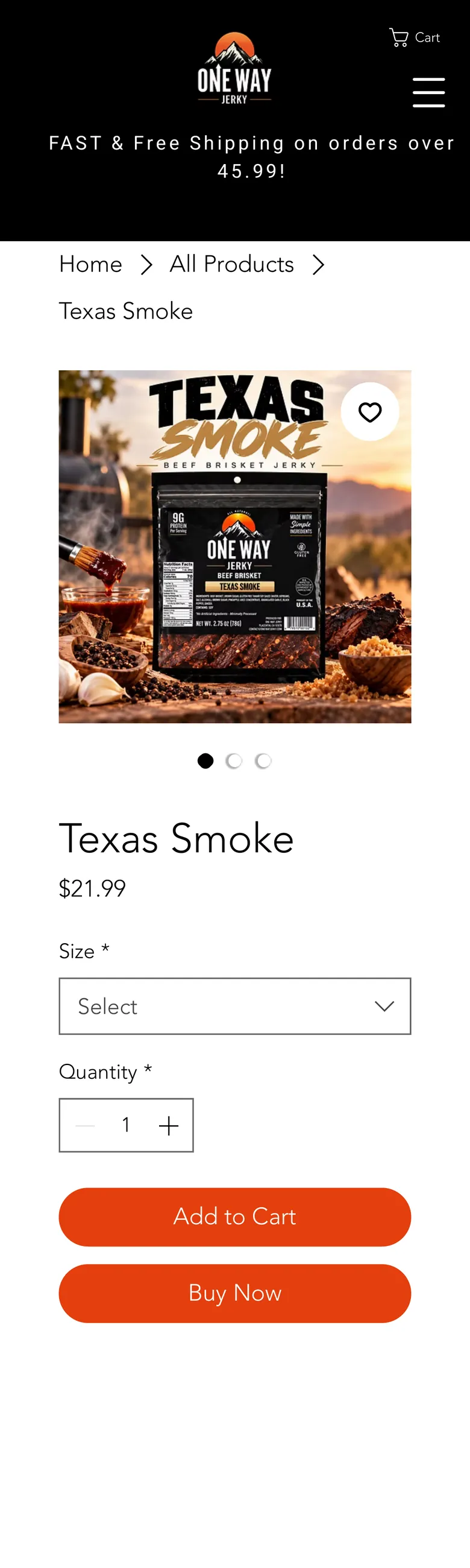 One Way Jerky's Texas Smoke page before BTFLY